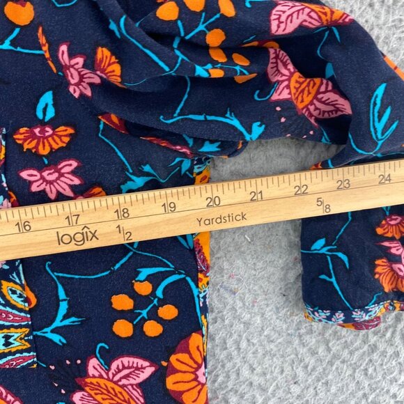 Fig & Flower Top Womens Small Navy Multi Floral 3/4 Sleeve Tunic 1/4 Button Up - Picture 8 of 10